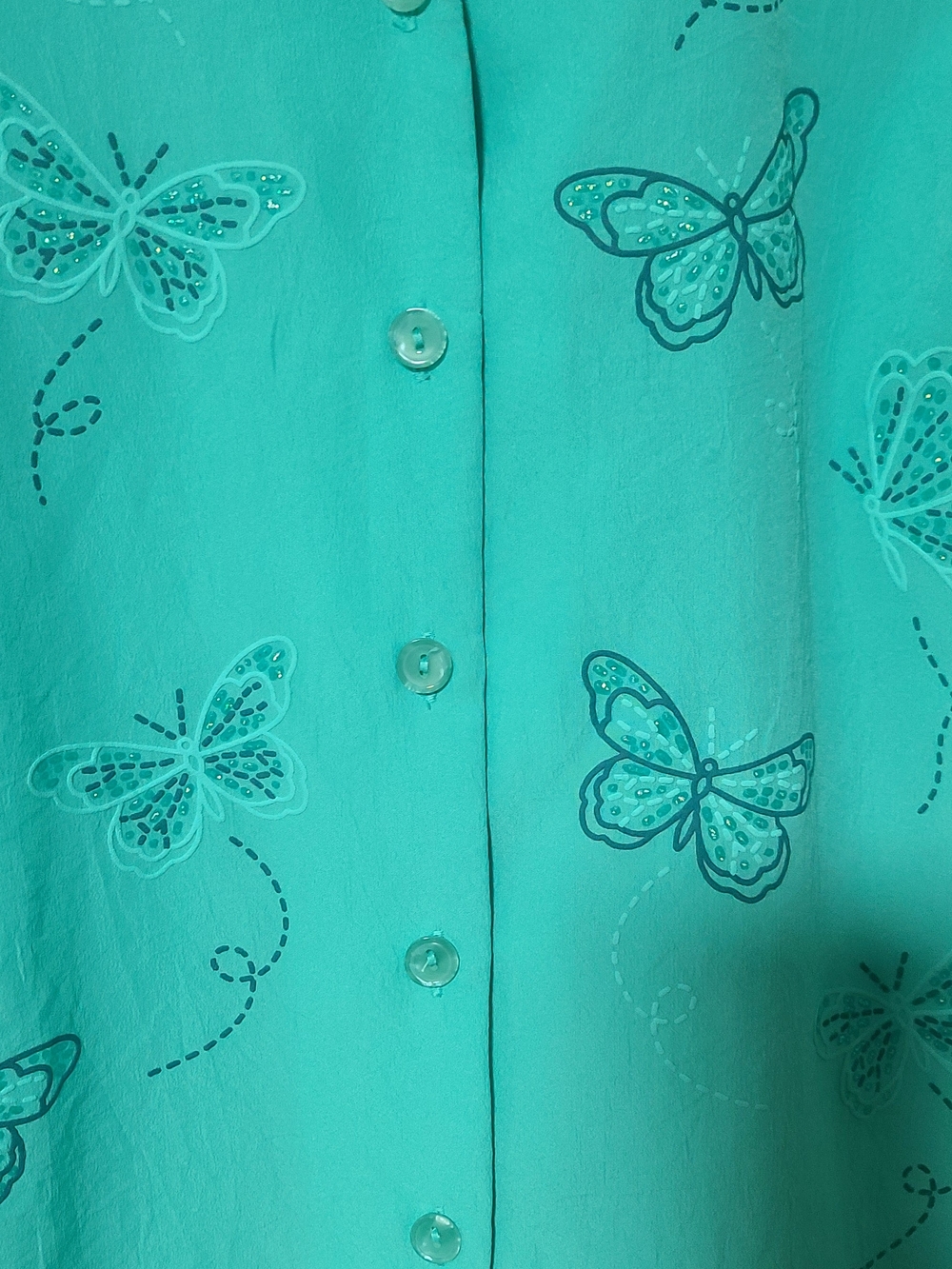 Blair Turquoise Short-Sleeve Button Down with Butterfly Embroidery - Picture 5 of 6